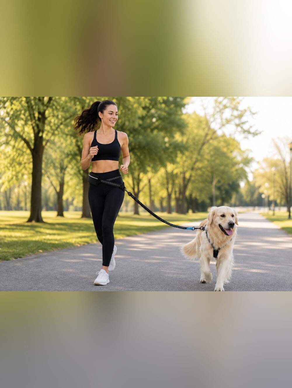 Hands Free Dog Running Leash Set‎ Reflective Adjustable Waist Belt Black New